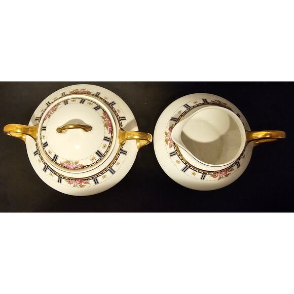 Vintage Cleveland China  Sugar Bowl w/Lid & creamer pitcher Bridal Rose Pattern - Picture 2 of 16